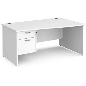 Office Desk Right Hand Wave Desk 1600mm With Pedestal White Top And Panel End Leg Maestro 25 MP16WRP2WH
