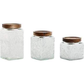 Botes de Cristal Acacia para Cocina Set de 3