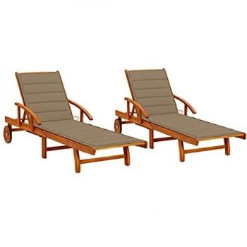 Chaises Longues de Terrasse en Bois d'Acacia avec Coussins