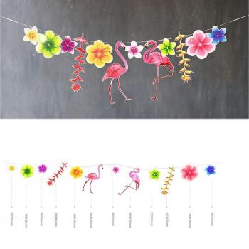 Adorno de Ventana con Guirnalda de Flamencos y Plumerias para Cumpleaños