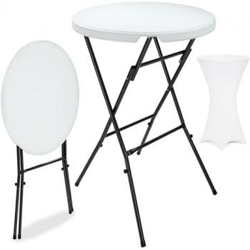 Table Haute de Jardin Pliable avec Housse Blanche 110 cm