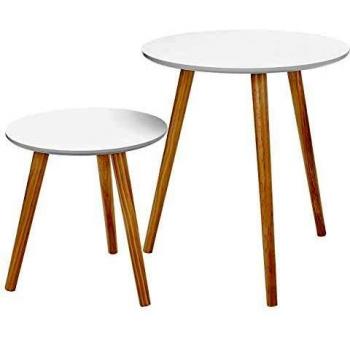 Skandinavisches 2er-Set Beistelltische in Weiß und Natur