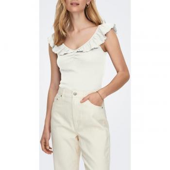Top Femenino Only Laila Volante en Blanco, Escote Fruncido