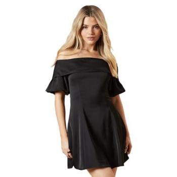 Seamed Puff Sleeve Bardot Mini Dress – DP Luxe Black
