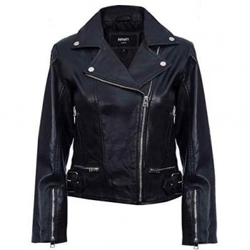 Women's Stockholm Leather Biker Jacket in Black