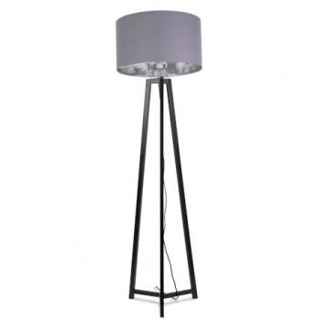 Lottie Black Wood Tripod Floor Lamp with Grey Drum Shade