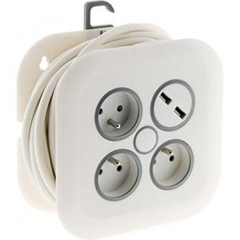 3×16A Domestic Reel with Extra Plate Plug, 3G1MM2, Dual & Triplet, 2 USB – 7m White