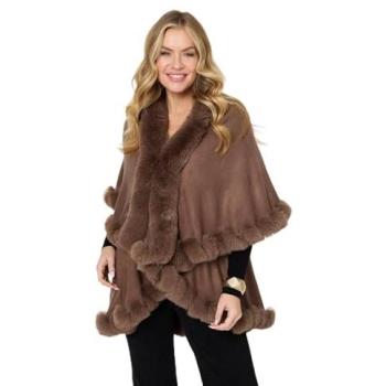 All‑Day Comfort Beige Layered Coat with Faux Fur Accents