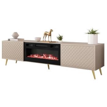 Mueble TV Comfivo K111 con chimenea eléctrica y llama LED realista, 197x52x42cm, color beige