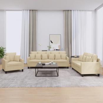 VidaXL Sofagarnitur 3-teilig mit Kissen Creme