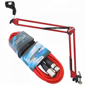 Keepdrum Rot Gelenkarm Mikrofonstativ NB35 RD + 6m XLR Kabel