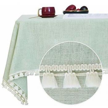 Deconovo Nappe de Table 140x300cm Lin Tissé Vert Décor Pampilles Garçon Enfant Étanche Picnic Cuisine