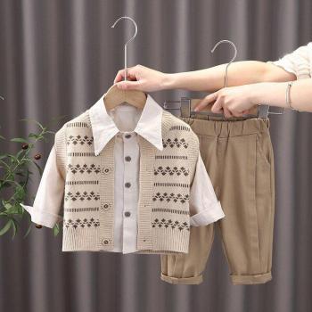 OLEKID Baby Boys Sweater Cardigan Vest Long Sleeve Shirt Jeans Set