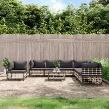 VidaXL 9 Piece Outdoor Lounge Set with Cushions Anthracite Poly Rattan
