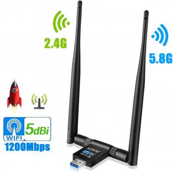 High Gain Dual Band Wireless AC1200 Mbps WLAN Adapter mit 5dBi Antennen