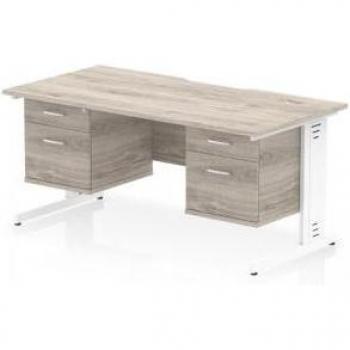 Impulse Scalloped Edge Desk – Grey Oak, 1600 × 800mm, 2×2 Drawer, Pedestal