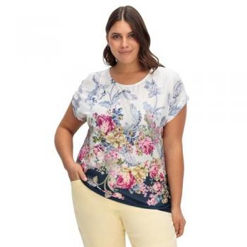 Kurzarmshirt CLASSIC BASICS mit Blumenprint, Damen, Gr. 40, marine