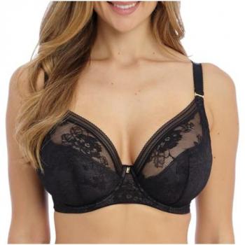 Women's Underwired Plunge Padded Bra Fantasie Fusion Lace Black 34DD