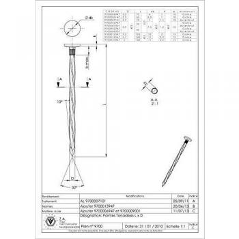 Pointes Acier Brut Torsadées 3.90x70