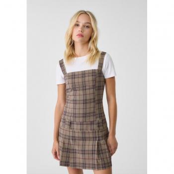 Vestito corto grigio scuro a quadri con pieghe XS