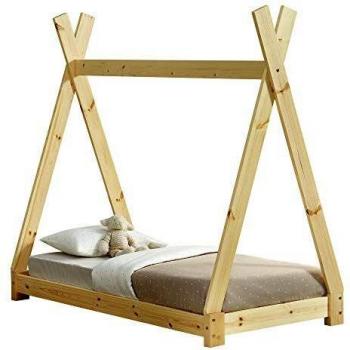 En.Casa Kinderbett Onejda – 70x140 cm, naturholziges Tipi‑Stil
