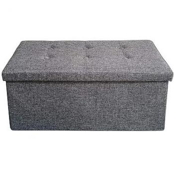 Pouf Contenitore Rettangolare Grigio con Vano Portaoggetti, Pieghevole, MDF Tessuto, Peso Max Supportato 180 Kg