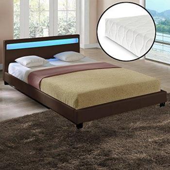 Corium Lit capitonné avec LED et Matelas (140x200cm)