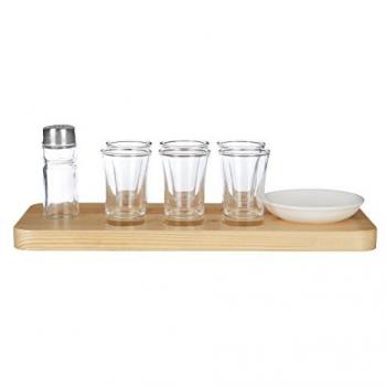 Premier Housewares Brown Wooden Tray Tequila Six Shot Glass Set