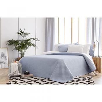 Colcha Fina azul claro con rombos, 100% Microfibra, para cama 105