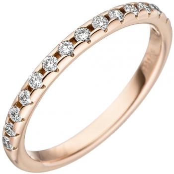 Damenring JOBO 585 Gold Rotgold 15 Diamanten Brillanten Größe 56