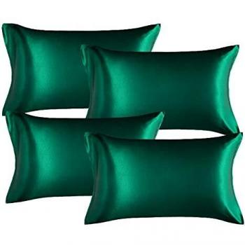 Bedsure Satin Pillowcase Set for Hair and Skin, Pack of 4, Standard Size, Blackish Green