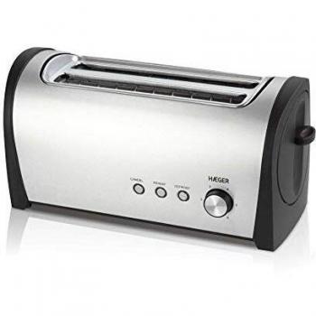Tostapane Haeger Breakfast Plus 1400W – 2 fessure lunghe, 6 intensità, reheat/defrost, esterno in acciaio inox
