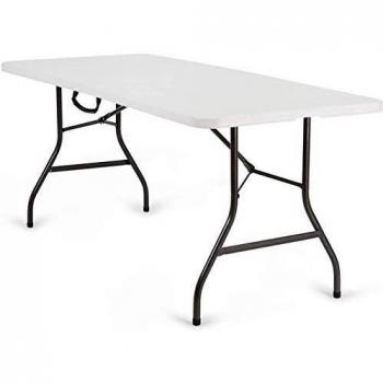Nestling® Tavolo Giardino Bianco Pieghevole 180 cm Tavolino Esterni Richiudibile Valigetta Maniglia Heavy Duty Campeggio Buffet Cucina
