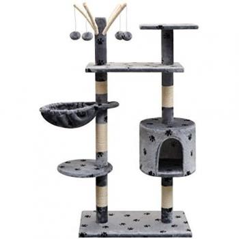 Día y Noche Rascador para gatos poste rascador de sisal 125 cm huellas gris