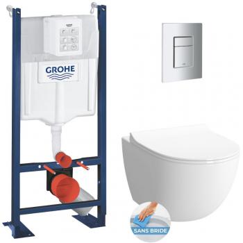 Grohe Bâti-autoportant Rapid SL avec WC sans bride Vitra Sento + Abattant softclose + Plaque chrome mat