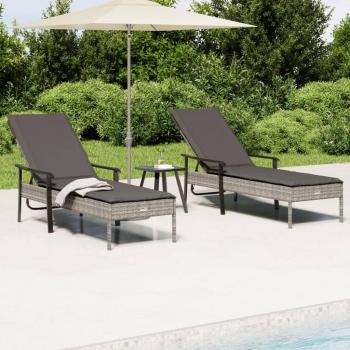 VIDAXL Lettini Prendisole 2pz con Tavolino e Cuscini Grigio
