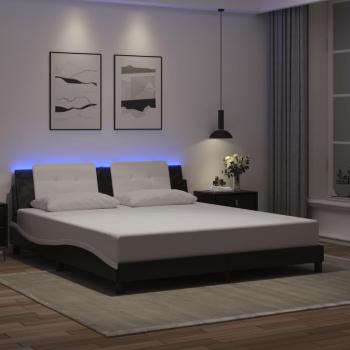 Cadre de Lit Moderne avec lumière LED, Lit Adulte, Noir et Blanc