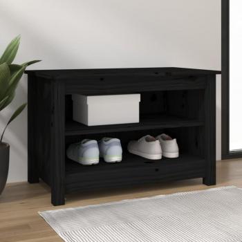 Banc à chaussures noir 70x38x45,5 cm en pin massif