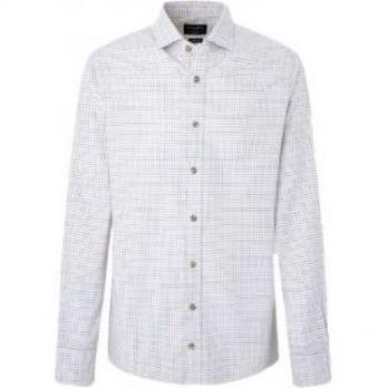 Camisa de Grosor Suave en Blanco con Motivo Tattersall, Lg, Hackett London
