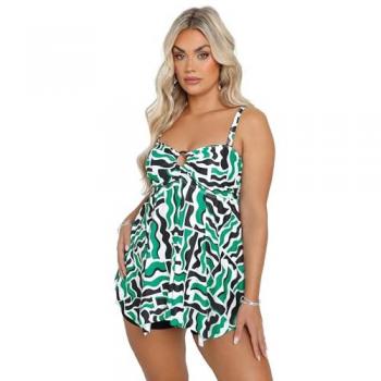 Eco‑Friendly Green Ikat Tankini Top, Sizing 30-32