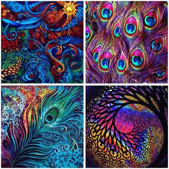 DIY Peacock Feather Mosaic – 30x30cm 5D Diamond Kit (Light Blue)