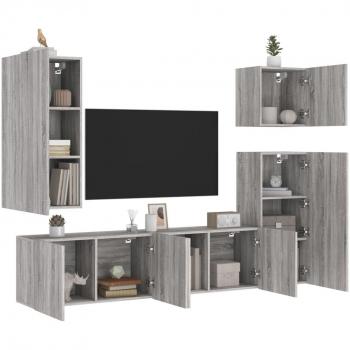 Gray 5-Piece TV Wall Unit with Shelves
