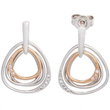 Jobo Damen Ohrstecker 585 Gold Weißgold Rotgold bicolor 16 Diamanten