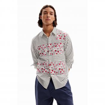 Desigual Herren‑Striped Love Top aus Baumwolle, weiß, S