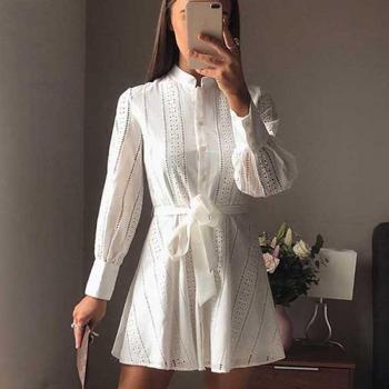 Ladies White Long Sleeve Boho Style Dress