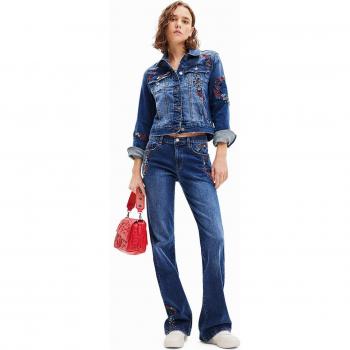 Ganga Flare Azul Desigual com Flores, Algodão, Tamanho 40