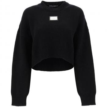 Dolce & Gabbana Cropped Pullover, Round-neck Knitwear, female, Black, Size: XS