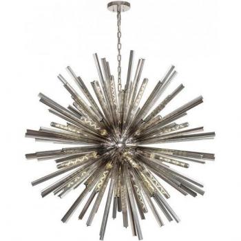 32-Light E27 Round Pendant Fixture in Polished Nickel and Smoke Glass