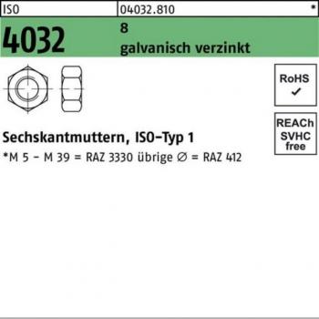Nobrand Sechskantmutter M22 8, galvanisch verzinkt, 50 Stück