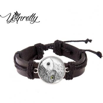 Yin Yang Cats Adjustable Leather Bracelet